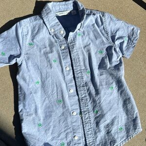 Janie & Jack blue boys button down shirt w palm trees sz 6